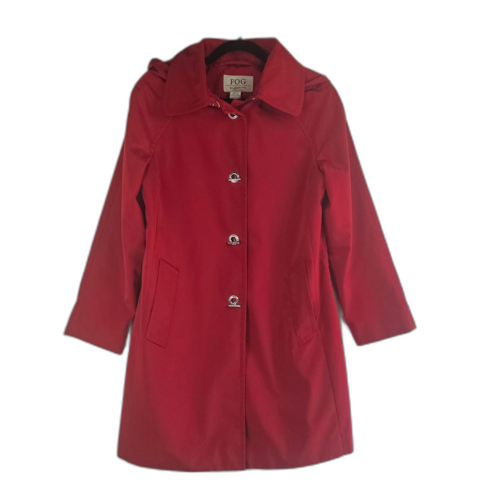 London Fog S Hooded Rain Jacket Red with Toggle Closure Mid Thigh Classic